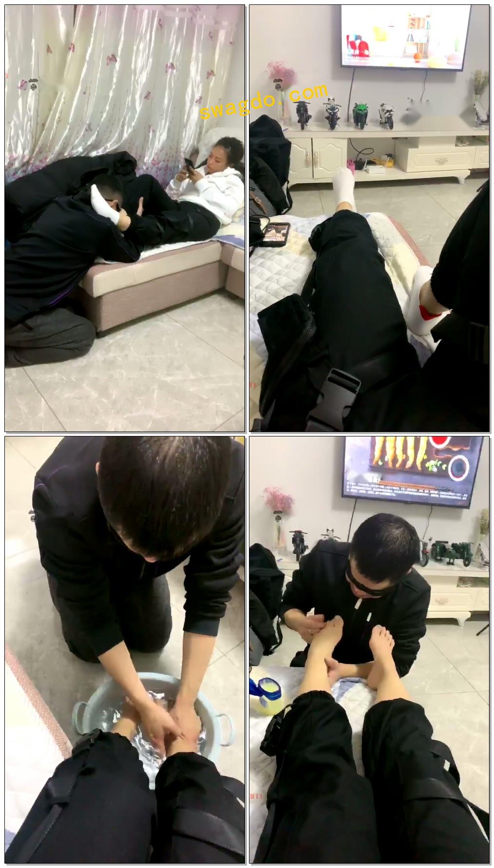 【文文文文】伺候燃一S，吸棉袜，舔洗脚水，舔脚深喉，捏脚【29分钟】【标清】